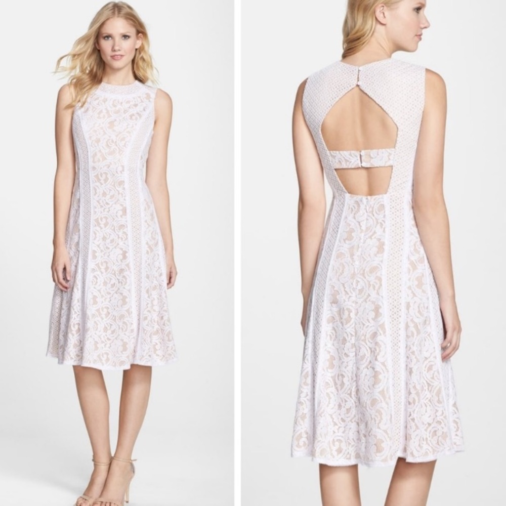BCBGMaxAzria White Lace Midi Dress